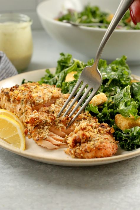 Walnut Crusted Salmon (Air Fryer or Sheet Pan Recipe) Crusted Salmon Air Fryer, Walnut Crusted Salmon, Salmon Air Fryer, Crusted Salmon Recipes, Walnut Crust, Fish Recipes Baked, Pan Recipe, Easy Salmon Recipes, Crusted Salmon