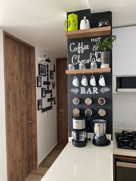 Ideas Para Cafe Bar En Casa, Coffee Shelves, Cafe Shelves, Coffee Bar Station, Coffee Bar Design, Coffee Bars In Kitchen, Home Coffee Bar, Dream Kitchens Design, Coffee Bar Home