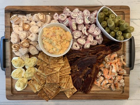 Cajun Charcuterie Board Ideas, Charcuterie Board With Shrimp, Southern Charcuterie Board, Deviled Egg Charcuterie Board, Southern Living Appetizers, Cilantro Shrimp Recipes, Board Parties, Charcuterie Design, Cocktail Pairing