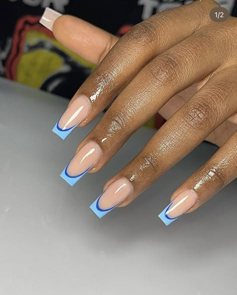 Coffin Shape French Tip Nails Color, Portugal Nails, Nail Signs, Bubu Gown, Wave Nails, Percy Pig, Acrylic Toe Nails, Pig Cake, Blue Acrylic Nails