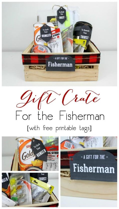 Instead of gift baskets, why not opt for the more manly Gift Crates for Guys on your list?! We have the perfect crate for any guy on your list, plus an amazing list of suggestions! #gifts #Christmas #guys #husband #boyfriend #men #giftsformen Fishing Gift Basket, Gifts For Woodworkers, Diy Christmas Baskets, Coffee Lover Gifts Basket, Movie Night Gift Basket, Christmas Gift Certificate, Christmas Gift Baskets Diy, Gift Baskets For Him, Boyfriend Gift Basket