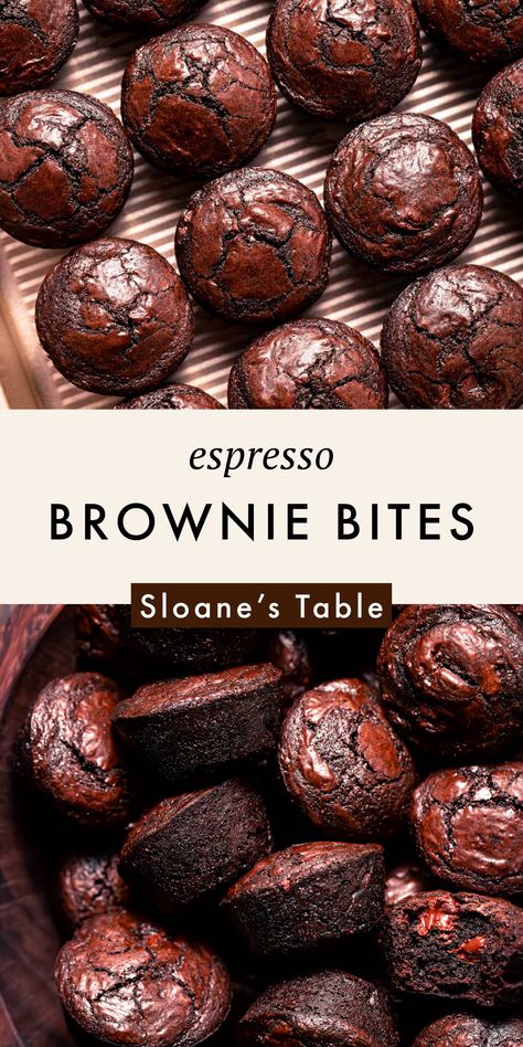 Espresso Brownie Bites, Espresso Dessert, Mini Brownie Bites, Espresso Brownies, Brownie Bites Recipe, Chocolate Covered Espresso Beans, Fudgy Brownie Recipe, Mini Brownies, Espresso Powder