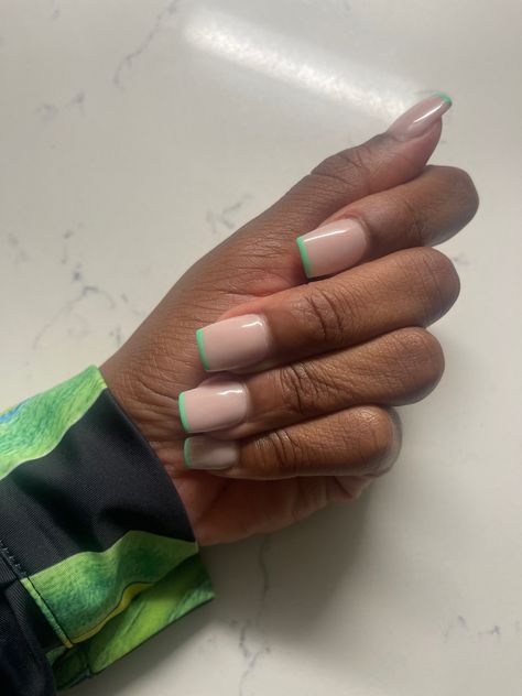 French Tip With Green Line, Lime Green French Tip Nails, Green Tip Nails, Green French Tip Nails, Green French Tip, 2024 Nails, Green French, Green Tips, Basic Nails