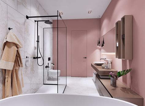 Bathroom. "Pink dreams" on Behance Elevated Railway, Pallet Wall Ideas, Apartemen Studio, Kids Bathroom Remodel, Half Bathroom Remodel, Basement Bathroom Remodeling, Pallet Walls, Diy Bathroom Remodel, 아파트 인테리어