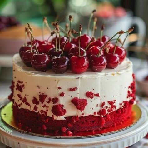 Cake Decorated With Cherries, Cherry Cream Cheese Frosting, Pancake Shot, Satisfying Pics, Cake With Cherry, Cherry Cream Cheese, Girly Cakes, Grandma's Kitchen, Cherry Desserts