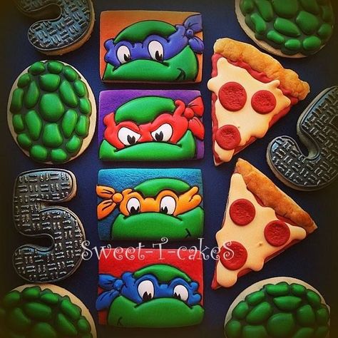 Ninja Turtle Sweets Table, Turtles Cookies, Tmnt Cookies, Ninja Turtle Cookies, Turtle Ninja, Facebook Green, Superhero Cookies, Tmnt Birthday, Ninja Turtles Birthday Party