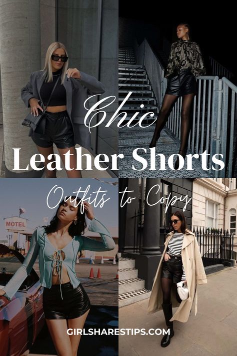 50+ Chic & Cool Leather Shorts Outfit Ideas: How To Style Leather Shorts Trend Day And Night Leather Shorts Outfit With Boots, Leather Shorts And Cowboy Boots Outfit, Tops To Wear With Leather Shorts, Shorts And Combat Boots Outfits, Leather Shorts And Tights Outfit, Leather Shorts Fall Outfit, How To Style Leather Shorts, Leather Shorts Outfit Going Out, Leather Shorts Outfit Fall