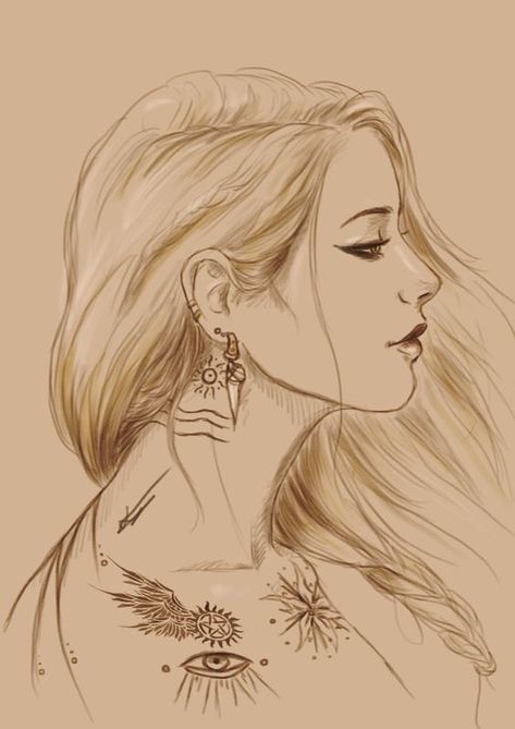 Side Profile Woman Tattoo, Female Profile Drawing, Drawing Profiles, Side Profile Woman, Side Face Drawing, Celtic Drawings, Elf Drawings, End Of Times, Female Face Drawing