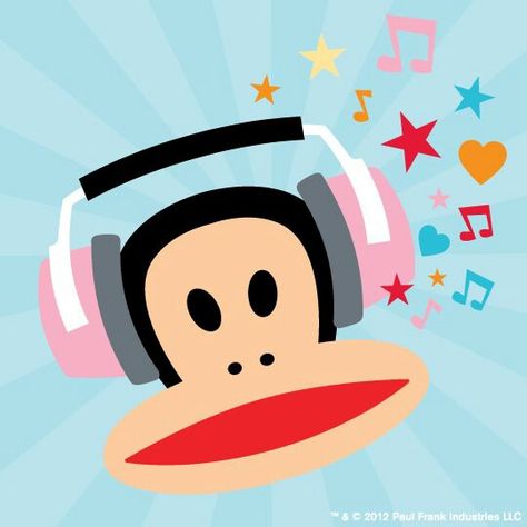 Paul Frank music Cartoon Monkey, Paul Frank, A Monkey, Headphones, Musical, Music