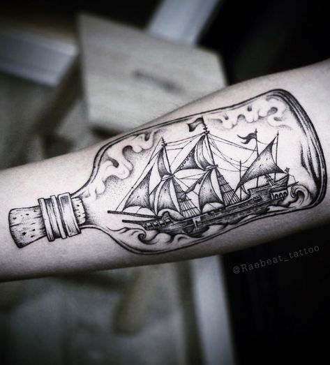 Nautical Themed Tattoos, Ship In A Bottle Tattoo, In A Bottle Tattoo, Chris Tattoo, Pearl Tattoo, Sailboat Tattoo, Boat Tattoo, Ship In Bottle, Ship In A Bottle