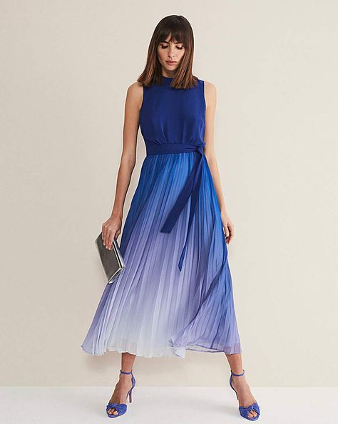 Make a statement this season with our stunning Piper dress. Featuring a flattering waistband and a pleated skirt which falls to a flowing silhouette the dress is deisgned with an eyecatching blue ombre design. Just add a tonal fascinator and heels, you'll be wedding guest ready. Ombre Maxi Dress, Ombre Design, Ombre Dress, Multi Dress, Flowing Skirt, Pleated Midi Dress, Phase Eight, Blue Ombre, Maxi Dress Blue