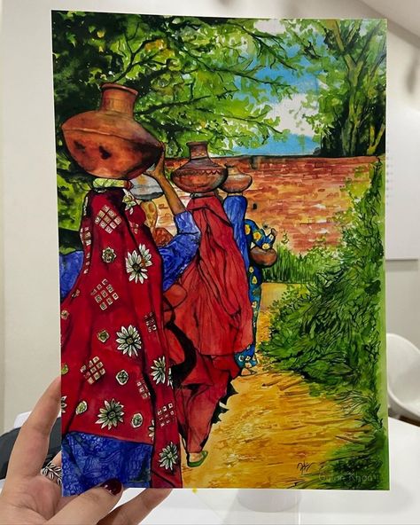 Sindhi Art Paintings, Sindhi Culture Painting, Sindhi Paintings, Pakistan Painting Ideas, Sindhi Culture Art, Sindhi Culture Day Dpz, Pakistani Culture Art, Cultural Paintings, Sindh Culture