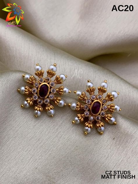 Pearl Earrings Indian Gold Jewelry, New Model Earrings Gold, Ear Studs Indian Gold For Women, Pearl Studs Earrings Gold, Black Beads Ear Rings Gold, Aesthetic Ear Piercing, Ear Piercing Aesthetic, Ear Piercings Aesthetic, Ear Rings Gold