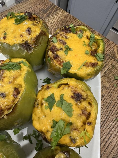 Stuffed Peppers Air Fryer, Peppers Air Fryer, Hood Meals, Taco Stuffed Bell Peppers, Midwest Recipes, Cooking In The Midwest, Easy Stuffed Pepper Recipe, Pepper Poppers, Luke Brown