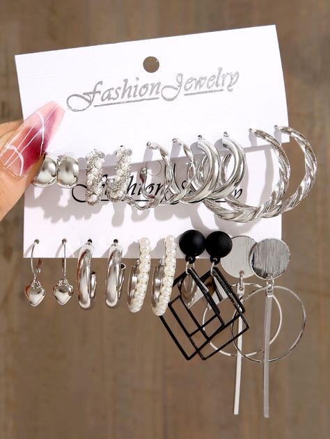 Silver Fashionable Collar     Embellished   Women's Fashion Jewelry Xoxo Jewelry, Pearl Earring Set, Retro Minimalist, Earring Sets, Heart Pendants, Fashion Eye Glasses, Pearl Decor, Faux Pearl Earrings, Girly Accessories