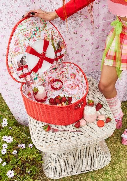 Strawberry Shortcake Clothing, Punk Pants, Dark In Love, Strawberry Shortcake Doll, Wicker Picnic Basket, Vintage Strawberry Shortcake, Picnic Date, Picnic Set, Novelty Bags