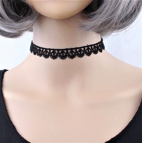 Crochet Tattoo, Black Lace Choker Necklace, Necklace Tattoo, Black Lace Choker, Lace Choker Necklace, Tattoo Choker, Necklaces Women, Beaded Jewelry Necklaces, Lace Choker