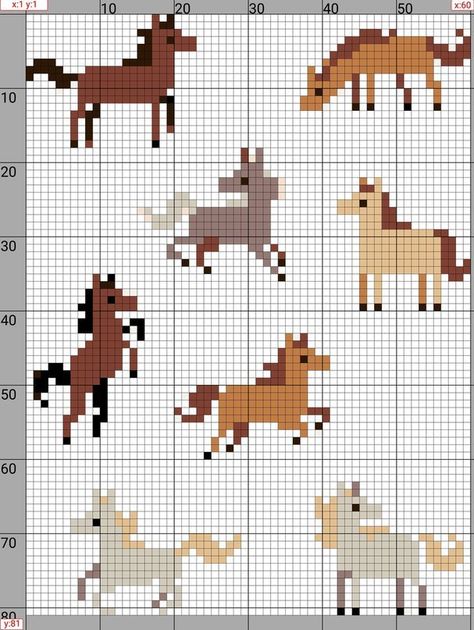 Horse Knitting Chart, Farm Pixel Art, Cross Stitch Horse Pattern, Horse Cross Stitch Patterns, Horse Cross Stitch, Cross Stitch Horse, Crochet Horse, Pixel Crochet, Small Cross Stitch