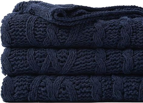 Cable Knit Throw Blanket, Textured Throw Blanket, Navy Throw, Blanket Plaid, Cable Knit Throw, Chenille Blanket, Cozy Texture, Plaid Throw Blanket, Navy Blanket