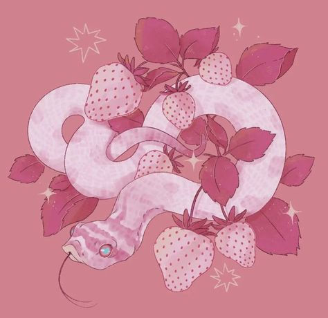 Strawberry Snake Drawing, Cute Snake Pfp, Cute Snake Wallpaper, Cute Snake Art, Cute Snake Drawing, Snake Pfp, Strawberry Snake, Snake Illustration, Pretty Snakes