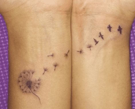 Dandelion Watercolor Wrist Tattoo, Meaningful Wrist Tattoos, Dandelion Tattoo, Shape Tattoo, Wrist Tattoos For Guys, Small Wrist Tattoos, Art Couple, Modern Tattoos, Tattoos For Daughters