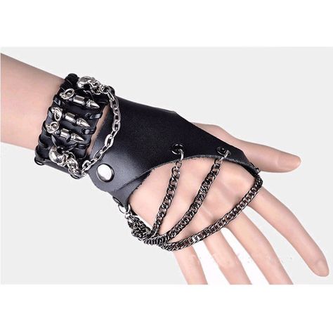 Steampunk bracelet.Rock bullet bracelet and black leather glove... (20 CAD) ❤ liked on Polyvore featuring gloves, accessories, jewelry and bracelets Steampunk Gadgets, Steampunk Bracelet, Steampunk Decor, Punk Accessories, Black Leather Gloves, Finger Gloves, Gothic Steampunk, Black Skull, Emo Outfits