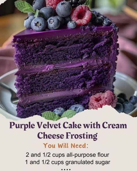 Purple Cream Cheese Frosting, Purple Frosting Cake, Purple Red Velvet Cake, Lemon Velvet Cake With Cream Cheese Frosting, Purple Velvet Cake With Cream Cheese Icing, Purple Velvet Cakes, Lavender Cake, Purple Cakes, Velvet Cake