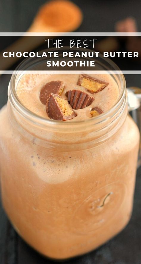 Peanut Butter Cup Smoothie, Peanutbutter Smoothie Recipes, Peanut Butter Shake, Healthy Peanut Butter Cups, Peanut Butter Cups Recipe, Chocolate Peanut Butter Smoothie, Peanut Butter Smoothie, Dessert Smoothie, Smoothie Healthy