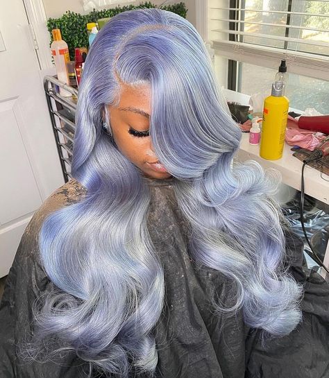 Custom Color Wigs, Icy Blue Hair, Periwinkle Hair, Birthday Makeup Looks, Brazilian Human Hair Extensions, Hair Doo, Color Wigs, 100 Human Hair Extensions, Hair Body Wave