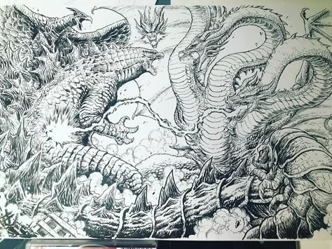 Godzilla Coloring Pages, Godzilla Vs King Ghidorah, Godzilla Tattoo, Ranma And Akane, Godzilla Art, Godzilla Monsterverse, Godzilla 2, King Kong Vs Godzilla, Godzilla Comics