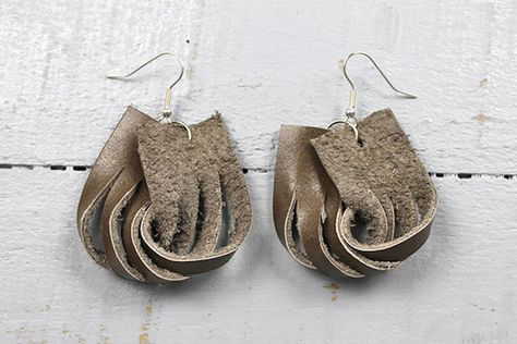 DIY Twisted Leather Earrings Tutorial – Factory Direct Craft Blog Leather Cord Earrings Tutorials, Leather Ear Rings Diy, How To Make Leather Earrings By Hand, Knotted Leather Earrings Diy, Leather Earring Ideas, Leather Earrings Ideas, Make Leather Earrings, Earring Making Tutorials, Suede Earrings