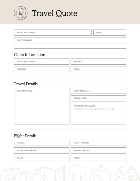 Embark on your journey with ease and organization with our comprehensive Travel Agent Quote Form! Say goodbye to scattered notes and confusion, and hello to streamlined planning. Instantly downloadable, this planner comes with a Canva Template, allowing you to effortlessly customize it to fit your unique travel needs. Whether you're jet-setting across the globe or planning a weekend getaway, our Travel Agent Quote Form is your ultimate companion. With sections for itinerary details, accommodatio Travel Agent Aesthetic, Cruise Travel Agent, Travel Coach, Quote Travel, Unique Travel, Proposal Template, Proposal Templates, Travel Packages, Cruise Travel