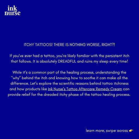 👨🏻‍🏫 Why do my tattoos itch? And what can I do to make it stop? 👉 swipe across to learn more. 🥂 #inknurse #nomoreitch #itchrelief #tattoocare Tattoo Healing Process, Nurse Tattoo, My Tattoos, Make It Stop, Itch Relief, Healing Tattoo, Tattoo Care, Tattoo Aftercare, Healing Process