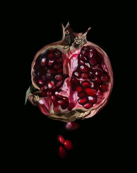 #persephone #greekmyth #pomegranate #fruit #illustration #digitalart Persephone And The Pomegranate, Woman Holding Pomegranate, Eating Pomegranate Reference, Rotting Pomegranate, Persephone Pomegranate Aesthetic, Pomegranate Painting Easy, Pomegranate Line Art, Pomegranate Art Illustrations, Hand Holding Pomegranate