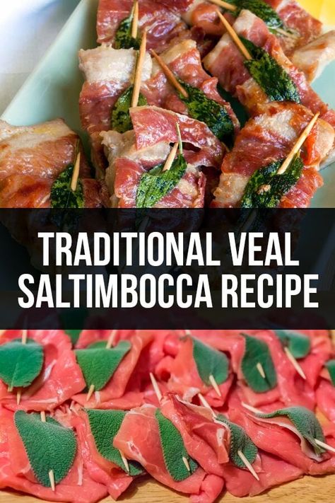 Traditional Veal Saltimbocca Recipe with Prosciutto and Sage Veal Saltimbocca, Saltimbocca Recipe, Veal Cutlet, Veal Recipes, Recipes To Try, Italian Dishes, Prosciutto, Meat Recipes, Italian Recipes