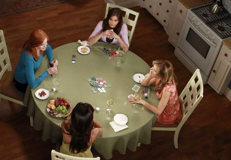 Bree, Gaby, Lynette, and Susan playing Poker. Desperate Housewives. Desperate Housewives House, Desperate Housewives Cast, Edie Britt, Gabrielle Solis, Marcia Cross, Wisteria Lane, Felicity Huffman, Vanessa Williams, Desperate Housewives