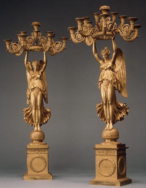 Pair of candelabra with Winged Victories Winged Victory, French Paris, Antique Candles, Antique Chandelier, Antique Lighting, Empire Style, Lantern Candle Holders, Metropolitan Museum Of Art, Metropolitan Museum