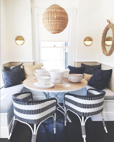 Banquette Seating, Serena & Lily Market Ready for Summer & More! Farmhouse Banquette, Banquette Ideas, Banquette Dining, Coastal Industrial, Kitchen Banquette, Driven By Decor, Banquette Seating, Serena And Lily, Dining Nook