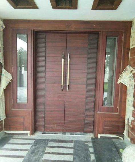 Entry Door Designs India, Wooden Double Front Doors, House Interior Design Bedroom, Colorful Bedroom Design, Entry Door Designs, Door And Window Design, House Main Door, House Front Door Design, Modern Entrance Door