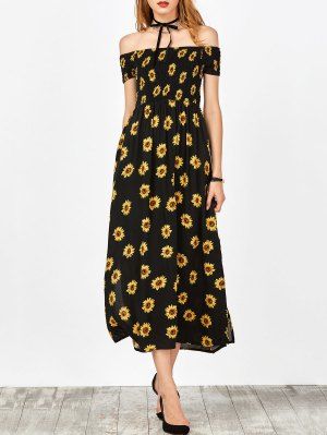 Dresses Sunflower, Trendy Maxi Dresses, Black White Maxi Dress, Cheap Maxi Dresses, Sunflower Dress, Smocked Dresses, Maxi Dress Online, Sunflower Print, Flower Dress