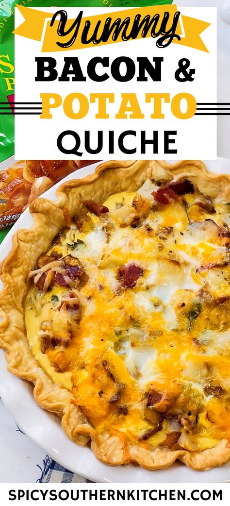 Bacon and Potato Quiche is easy to whip up and makes a great addition to a holiday brunch. Roasted potatoes and onion combine with bacon to make a hearty and delicious quiche filling. Potato And Bacon Quiche, Potatoe Quiche, Potato Quiche Recipes, Bacon And Potato Quiche, Bacon Quiche Recipes, Quiche Filling, Bacon And Potatoes, Potato Quiche, Delicious Quiche