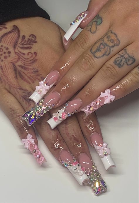 @kittyscosmo on ig !   #nails #hellokitty #nailart  #y2k #aesthetic #coquette White Y2k Nails, Ig Nails, Kitty Nails, White Y2k, Y2k Nails, Hello Kitty Nails, Nail Sets, Aesthetic Coquette, Star Nails