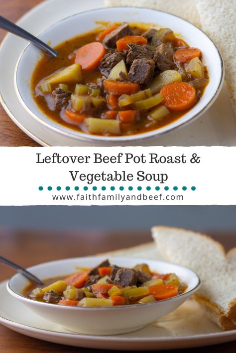 Leftover Beef Pot Roast Soup Pot Roast And Vegetables, Roast Vegetable Soup, Beef Pot Roast Soup, Roast Vegetable Soup Recipe, Roast Soup, Pot Roast Vegetables, Roast Beef Salad, Leftover Pot Roast, Roasted Vegetable Soup