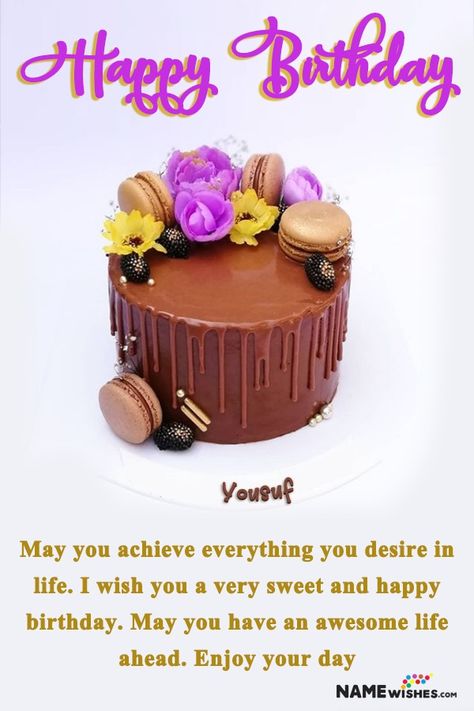 This cake is beautifully designed for your friend or relatives. The cake is decorated with macrons and fresh flowers. It is filled with chocolate caramel. Name For Friends, Birthday Cake For Daughter, Happy Birthday Cake Hd, Happy Birthday Big Sister, Beautiful Chocolate Cake, Wishes Song, Chocolate Cake With Name, Happy Birthday Wishes Song, Birthday Cake Write Name