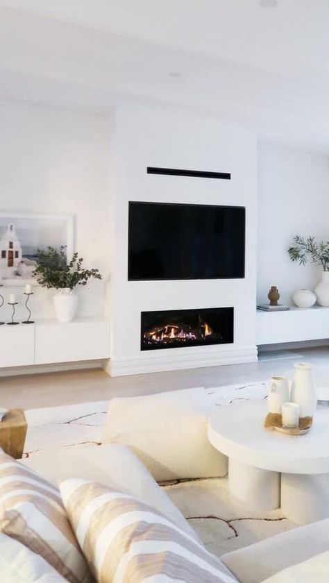 HOUSE ONE — THREE BIRDS RENOVATIONS Kardashian House Interior, Renovation Fireplace, Fireplace And Tv, Fireplace White, Lounge Room Styling, Three Birds Renovations, Living Room Decor Fireplace, Gas Heater, Three Birds