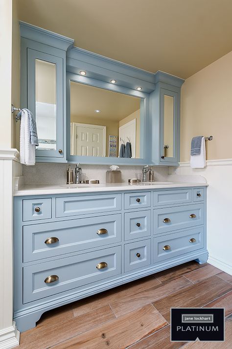 Bathrooms | Jane Lockhart Design Light Blue Bathroom Cabinets, Blue Bathroom Cabinets, Interior Design Yellow, Bathroom Interior Design Luxury, Light Blue Bathroom, Yellow Bathroom Decor, Modern Bathroom Design Ideas, French Bathroom, All White Bathroom