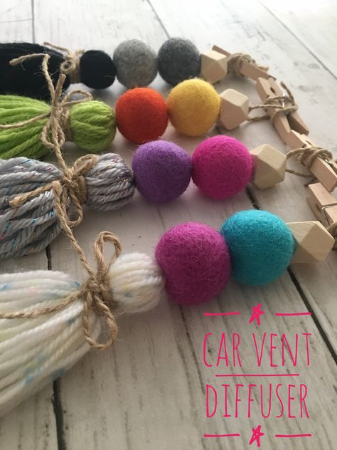 Essential Oil Car Vent Diffuser, Felt Wool Ball Tassel Vent Clips, Handmade car diffuser Diy Oil Diffuser, Diy Essential Oil Diffuser, Diffuser Diy, Mops Crafts, Felt Wool Ball, Handmade Beanies, Car Vent, Diffuser Jewelry, Felt Wool