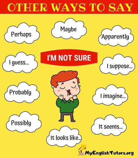 Ways to Say I'M NOT SURE English Phrases Idioms, English Phonics, English Learning Spoken, Conversational English, English Vocab, English Verbs, Learn English Grammar, Interesting English Words, Good Vocabulary Words