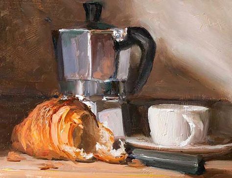 Julian Merrow-Smith, Coffee and croissant Bread Art, Coffee Painting, Instagram Coffee, Food Painting, Fruit Painting, Daily Painting, Arte Sketchbook, A Level Art, Art Drawings Sketches Creative