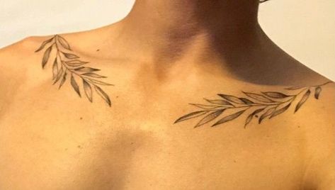 Laurel Tattoo, Laurel Wreath Tattoo, Collar Bone Tattoo For Men, Olive Tattoo, Clavicle Tattoo, Olive Branch Tattoo, Wreath Tattoo, Black And White Snake, Fern Tattoo